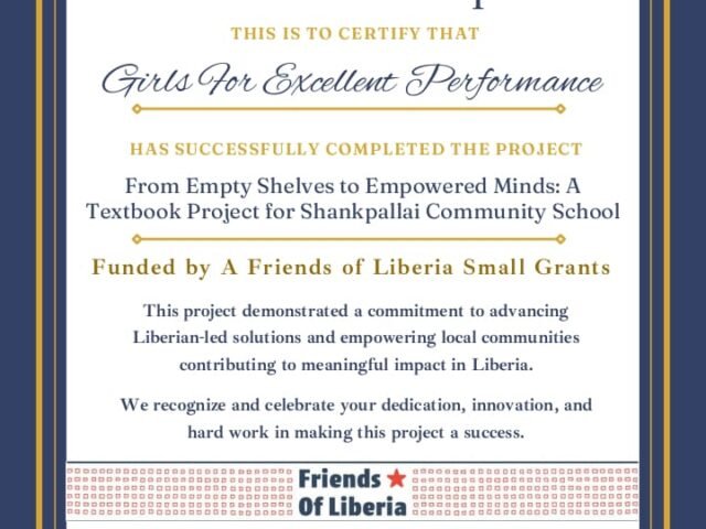 Girls for Excellent Performance Receives Recognition from Friends of Liberia